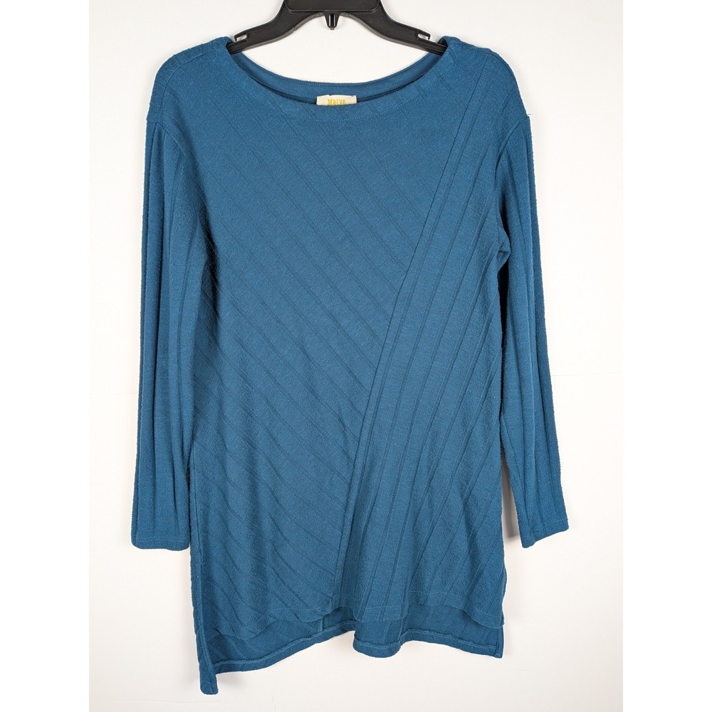 Maeve Anthropologie Teal Ribbed Boat Neck Long Sleeve Top XS